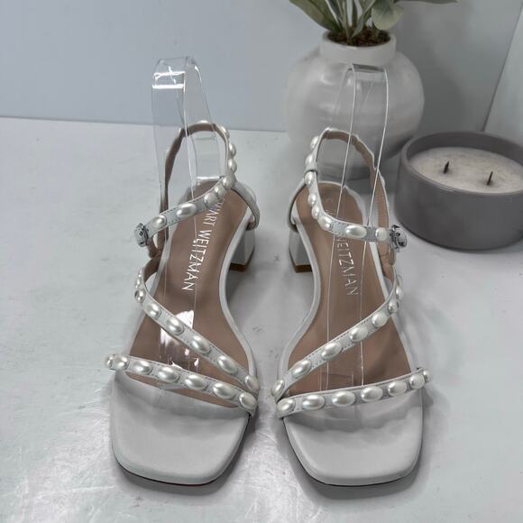 Stuart Weitzman Pearlita 35 Chunky Block Heel Sandal White Women's 8.5B - Picture 2 of 10